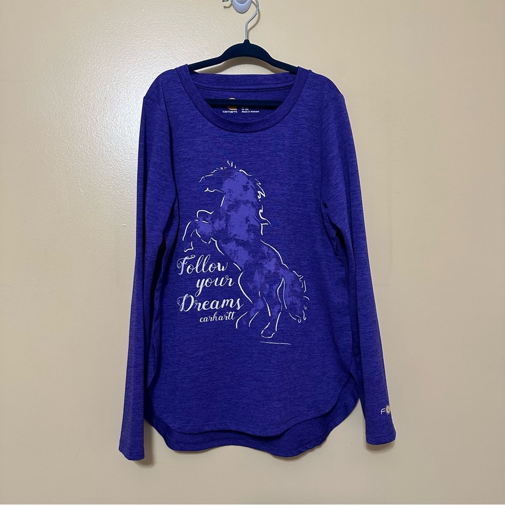 Carhartt Long Sleeve Majesty Heather Horse T-shirt Girls’ 8 Violet Indigo